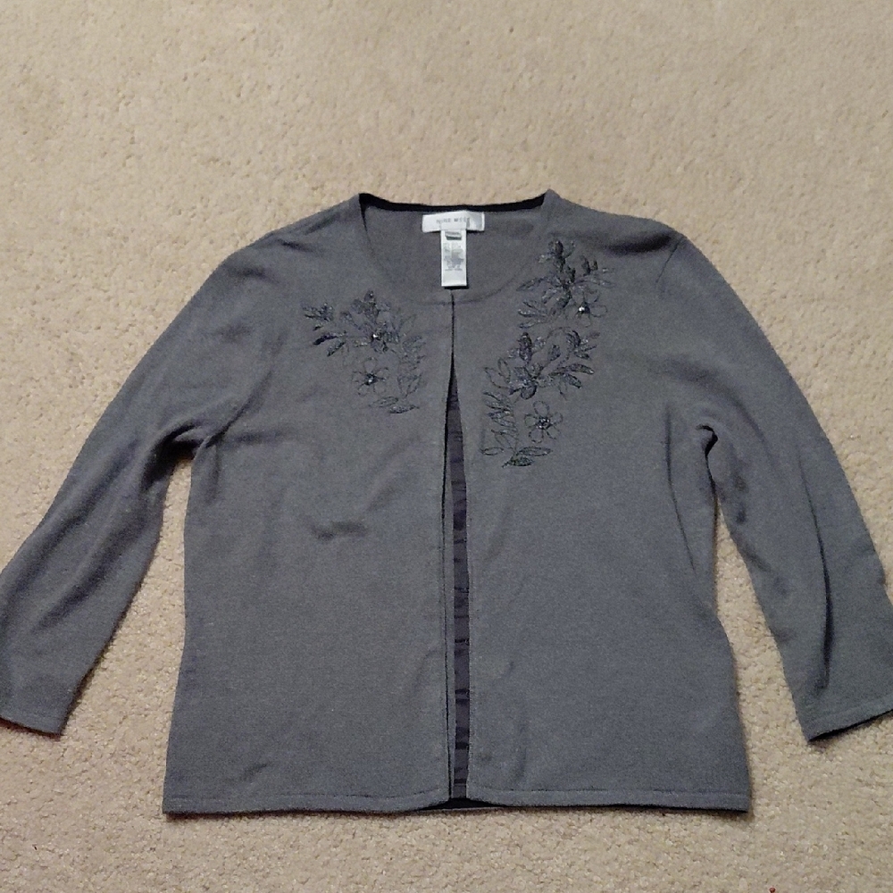 Nine West Gray Floral Cardigan